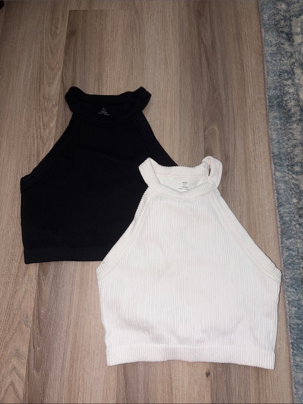 Aerie Ribbed Halter Crop Top Duo - Black & White